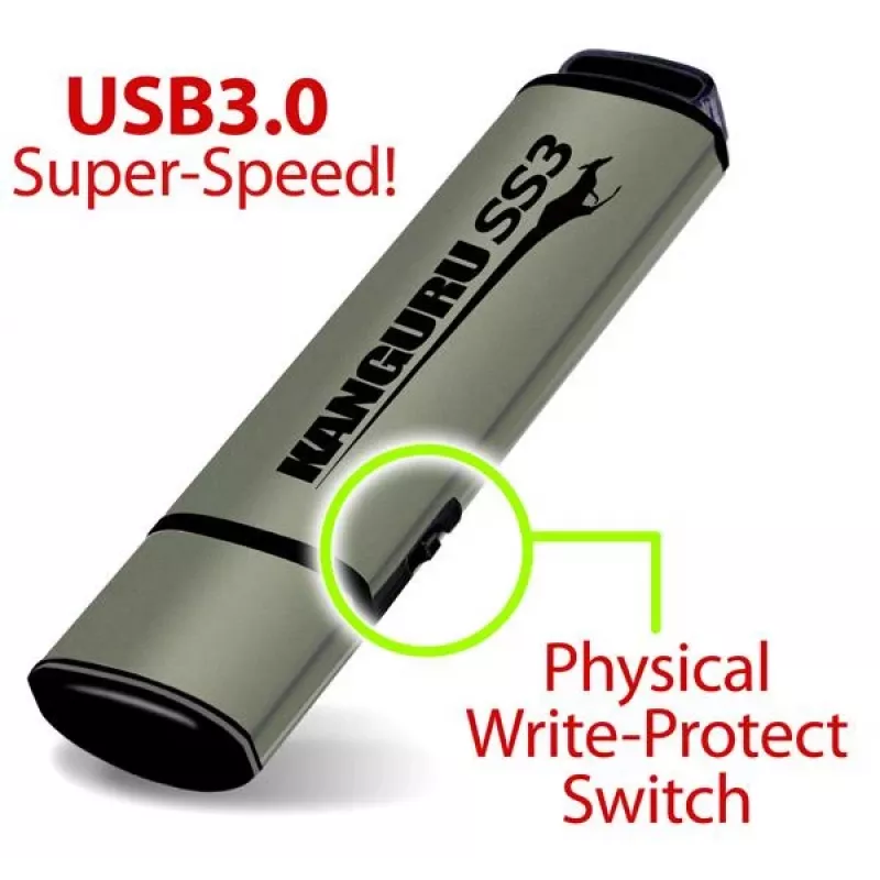 Kanguru SS3™ SuperSpeed USB3.0 64 GB |Bezpieczny napęd flash| Fizyczny przełącznik ochrony przed zapisem | Kompatybilny z Windows „Ready Boost” | Prosta instalacja bez sterowników | Plug and Play