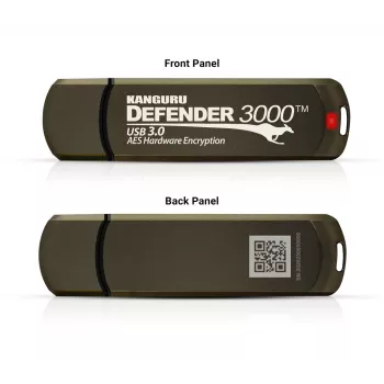 Kanguru Defender 3000™ SuperSpeed USB 3.0 32 GB | Bezpieczny dysk flash | FIPS 140-3 poziom 3 w trakcie certyfikacji, certyfikat FIPS 140-2 poziom 3 | Sprzętowe szyfrowanie AES-XTS 256-bitowe | zgodność z TAA