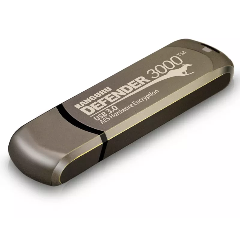 Kanguru Defender 3000™ SuperSpeed USB 3.0 32 GB | Bezpieczny dysk flash | FIPS 140-3 poziom 3 w trakcie certyfikacji, certyfikat FIPS 140-2 poziom 3 | Sprzętowe szyfrowanie AES-XTS 256-bitowe | zgodność z TAA