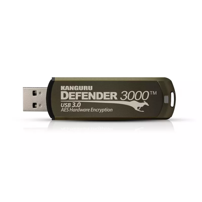 Kanguru Defender 3000™ SuperSpeed USB 3.0 32 GB | Bezpieczny dysk flash | FIPS 140-3 poziom 3 w trakcie certyfikacji, certyfikat FIPS 140-2 poziom 3 | Sprzętowe szyfrowanie AES-XTS 256-bitowe | zgodność z TAA