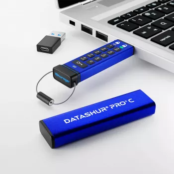 iStorage datAshur PRO+C 128 GB | Certyfikat FIPS 140-3 poziom 3 | Bezpieczny pendrive USB typu C | Sprzętowe szyfrowanie AES-XTS 256-bit | Chroniony kodem PIN | W zestawie adapter typu C na A