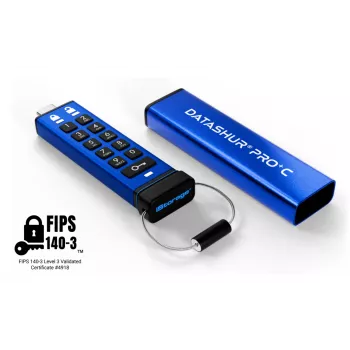 iStorage datAshur PRO+C 512 GB | Certyfikat FIPS 140-3 Level 3 | Bezpieczny napęd USB typu C | 256-bitowe sprzętowe szyfrowanie AES-XTS | Chroniony kodem PIN | W zestawie adapter typu C-A