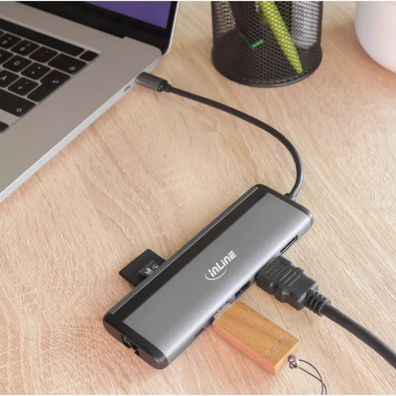 InLine 8-w-1 USB-C Multihub, HDMI, DP, USB 3.2, PD 3.0 100W, MST