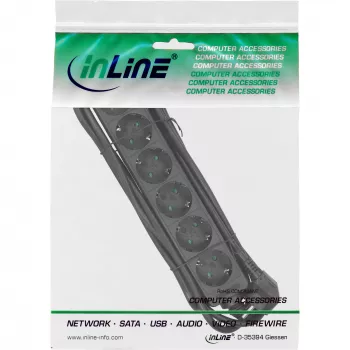 Listwa zasilająca InLine, 6 gniazd z uziemieniem CEE 7/3, czarna, 5 m