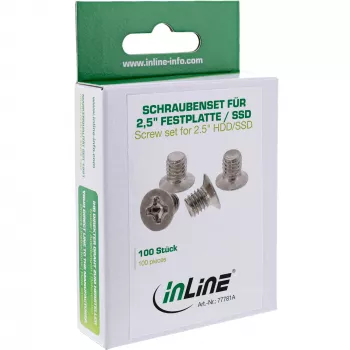InLine wkręty do dysków HDD/SSD 3,5 cala, 3 mm, łeb płaski, srebrne, opakowanie 100 szt.