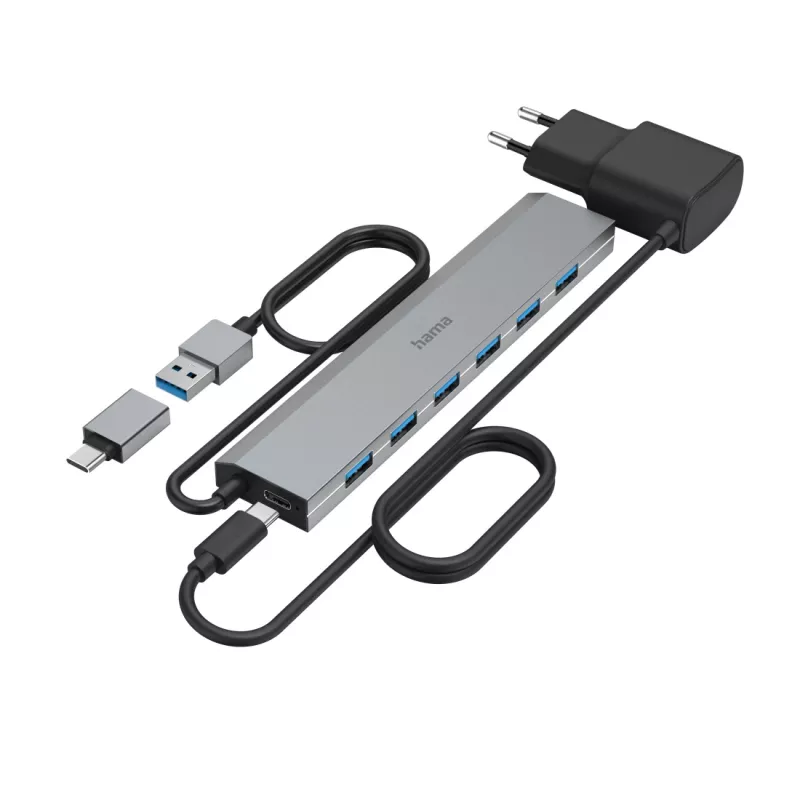 Hama 00200137 koncentrator interfejsów USB 3.2 Gen 1 (3.1 Gen 1) Type-A + Type-C 5000 Mbit/s Antracyt