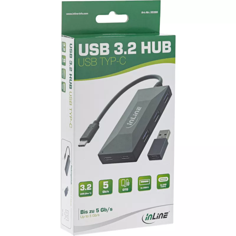 InLine USB 3.2 Gen.1 Hub, USB-C na 2 porty USB-C i 3 porty USB-A, bez ZAS