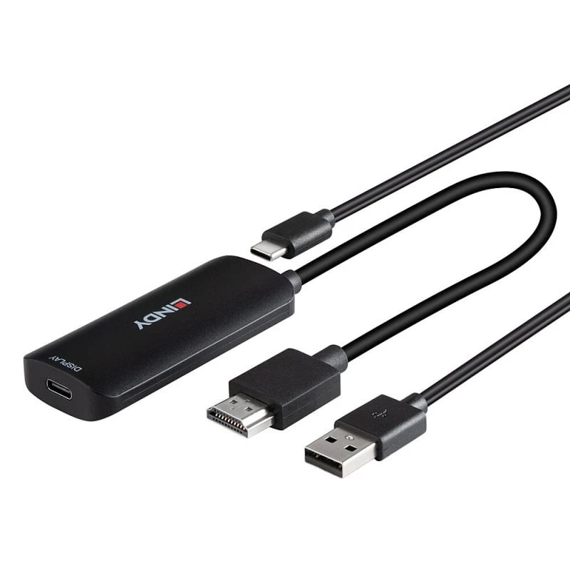 Konwerter HDMI na USB Type-C Lindy 43423 z zasilaniem USB, kabel 0,2 m, złącza HDMI + USB-C