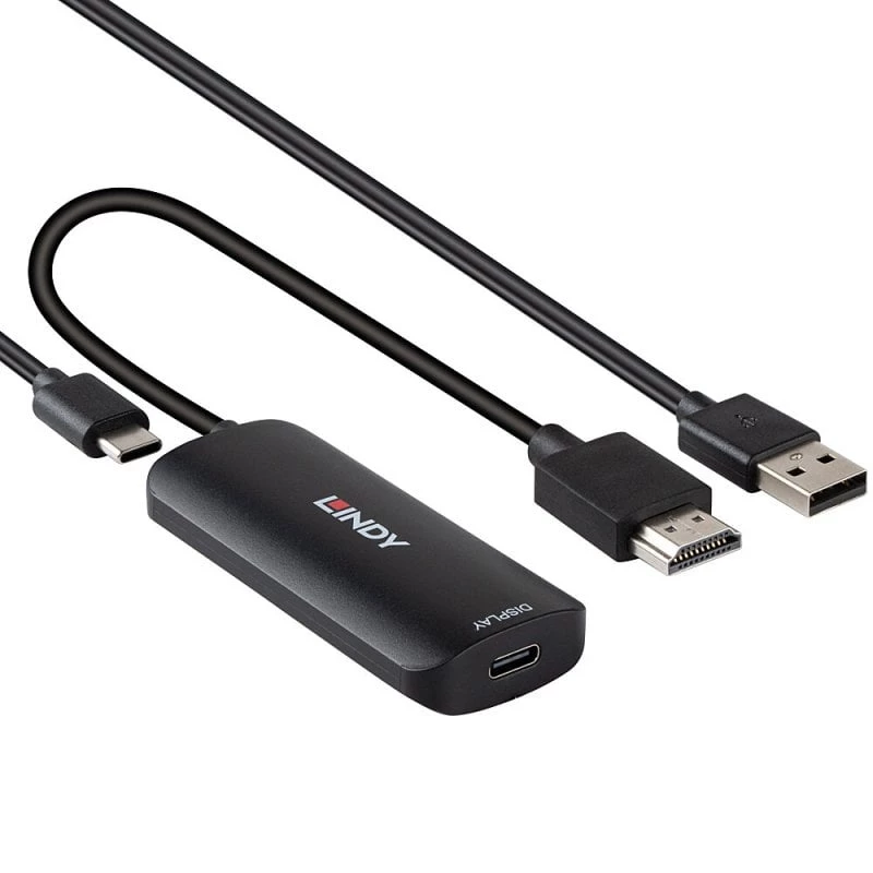 Konwerter HDMI na USB Type-C Lindy 43423 z zasilaniem USB, kabel 0,2 m, złącza HDMI + USB-C