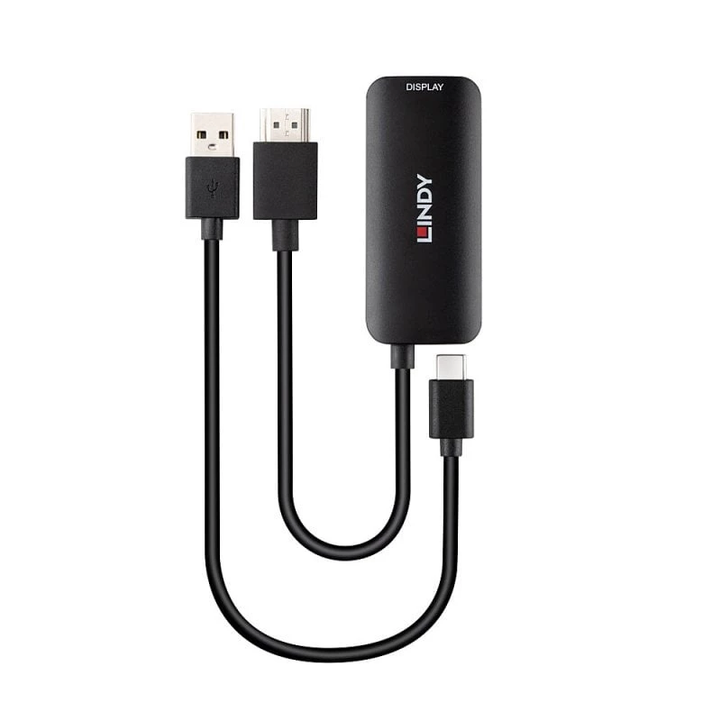 Konwerter HDMI na USB Type-C Lindy 43423 z zasilaniem USB, kabel 0,2 m, złącza HDMI + USB-C