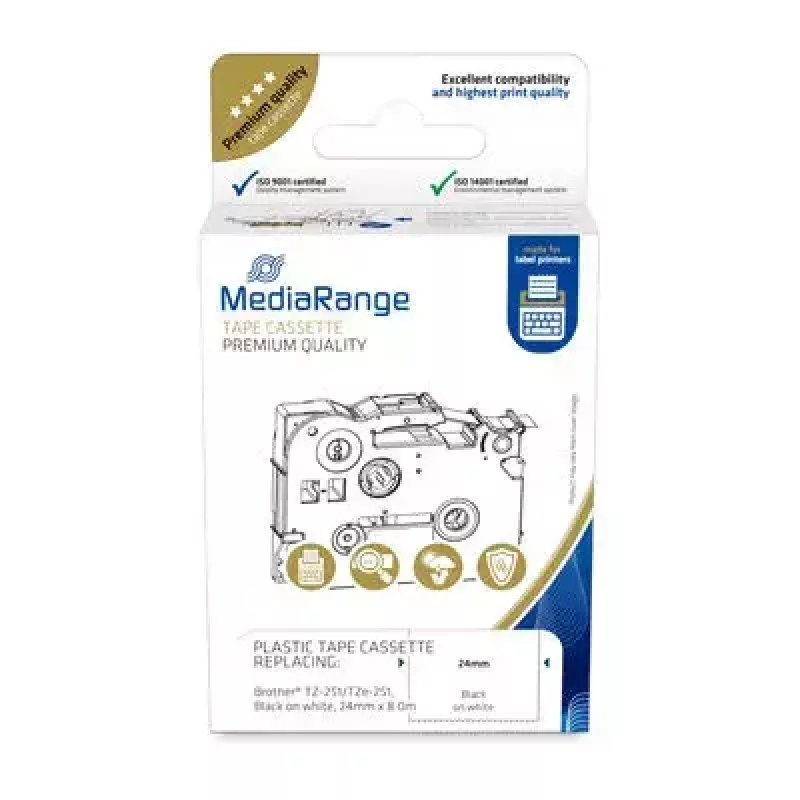 Kaseta z taśmą plastikową MediaRange TZ-251 24 mm 8 m czarny na białym