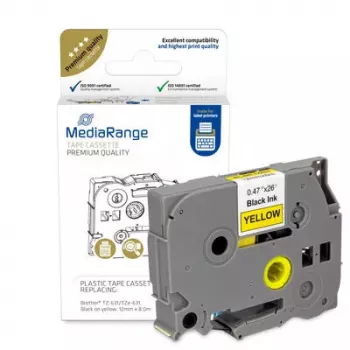 Plastikowa kaseta z taśmą MediaRange TZ-631 12mm czarny na żółtym