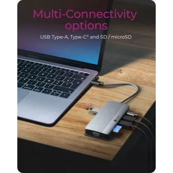 Stacja dokująca ICY BOX IB-DK4040a-CPD — 10-w-1 USB-C, HDMI 4K60Hz, VGA, 3×USB-A, Gigabit LAN, PD 100W, SD/MicroSD, aluminium