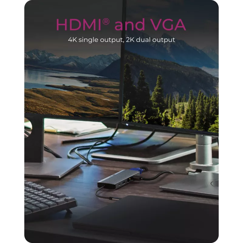 Stacja dokująca ICY BOX IB-DK4040a-CPD — 10-w-1 USB-C, HDMI 4K60Hz, VGA, 3×USB-A, Gigabit LAN, PD 100W, SD/MicroSD, aluminium