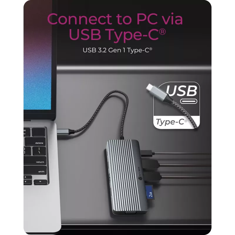 Stacja dokująca ICY BOX IB-DK4040a-CPD — 10-w-1 USB-C, HDMI 4K60Hz, VGA, 3×USB-A, Gigabit LAN, PD 100W, SD/MicroSD, aluminium