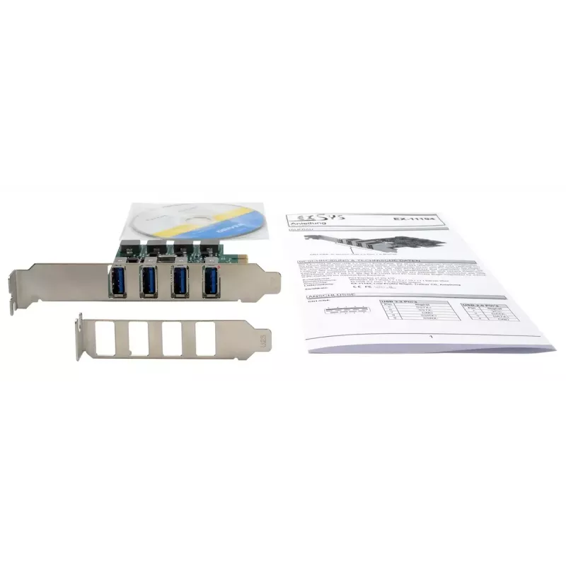 EXSYS 4-Port USB 3.2 Gen 1 PCIe Card z własnym zasilaniem 3A Renesas
