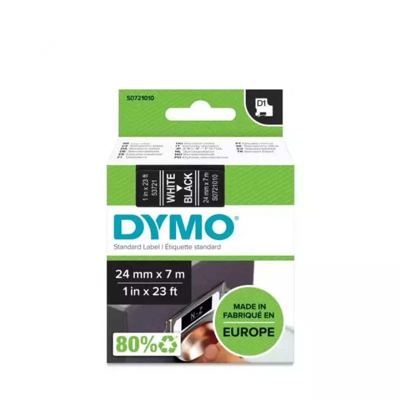 Etykiety DYMO Authentic D1 | Rolka 24 mm x 7 m | Biały nadruk na czarnej | Etykiety samoprzylepne do drukarek etykiet LabelManager