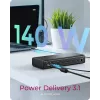 ICY BOX Stacja dokująca 17-w-1, sześć wyjść wideo, przewodowa, USB 3.2 Gen 2 (3.1 Gen 2) Typu-C, 140 W, 3.5 mm, 10,100,1000,2500 Mbit/s, Czarny