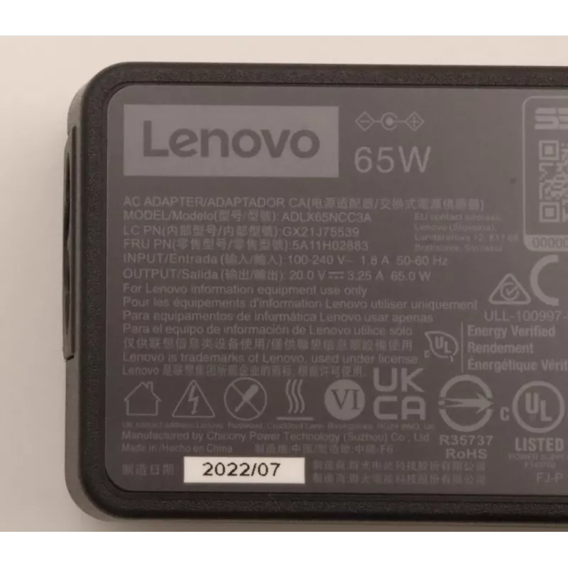 Lenovo 5A11H02883 zasilacz sieciowy Do laptopa Wewnętrzny 65 W Czarny