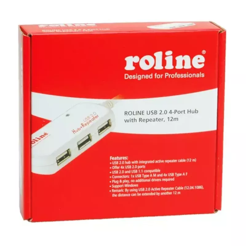 Koncentrator USB ROLINE 4 porty z repetitorem 12 m