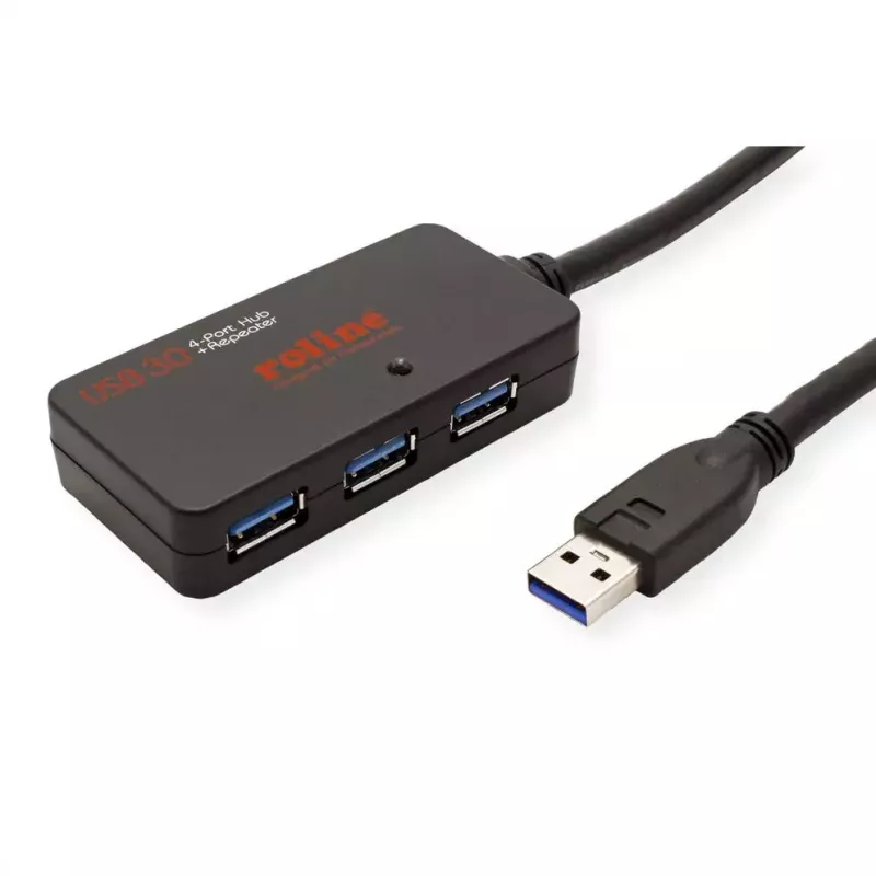 ROLINE USB 3.2 Gen 1 Hub 4 Porty z Repeaterem czarny 10 m
