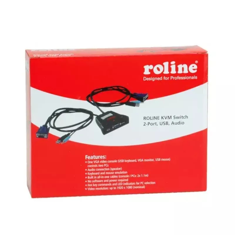 Przełącznik KVM ROLINE Star 1 użytkownik 2 komputery Audio USB