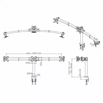 VALUE Triple LCD Arm Desk Clamp Czarny — uchwyt do 3 monitorów, regulowany