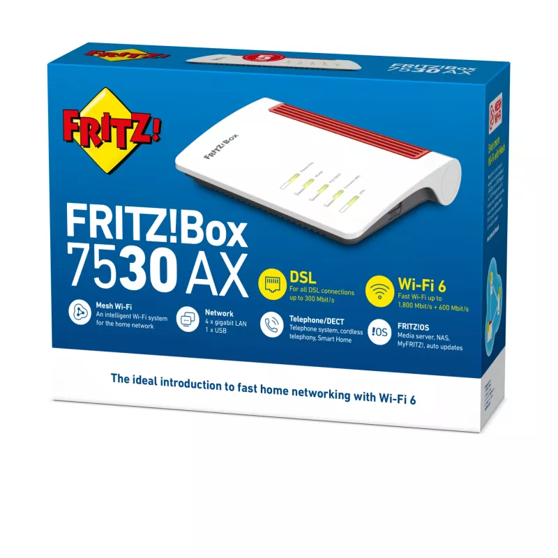 Router bezprzewodowy FRITZ! 7530 AX, Gigabit Ethernet, Dual-band (2,4 GHz / 5 GHz), Biały