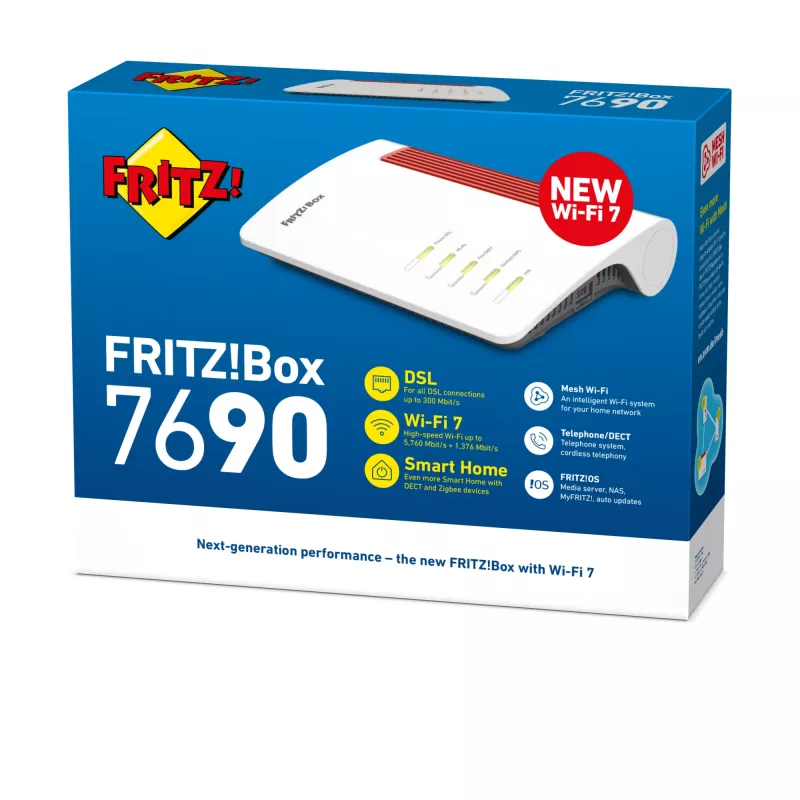 Box FRITZ! 7690 International router bezprzewodowy 2.5 Gigabit Ethernet Dwuzakresowy (2.4 GHz / 5 GHz) Biały