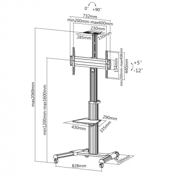 Regulowany wózek pod telewizor InLine, do telewizorów LED 37-70 cali (94-178 cm), maks. 50 kg