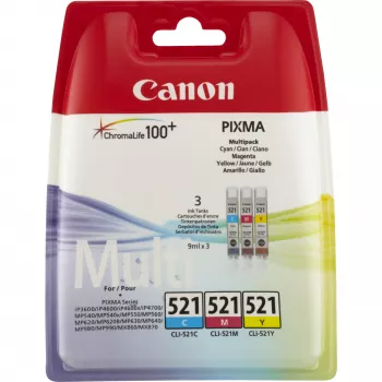 Canon CLI-521 C/M/Y kolorowy wkład atramentowy Multipack, cyjan, magenta, żółty, atrament pigmentowy, 3 szt.