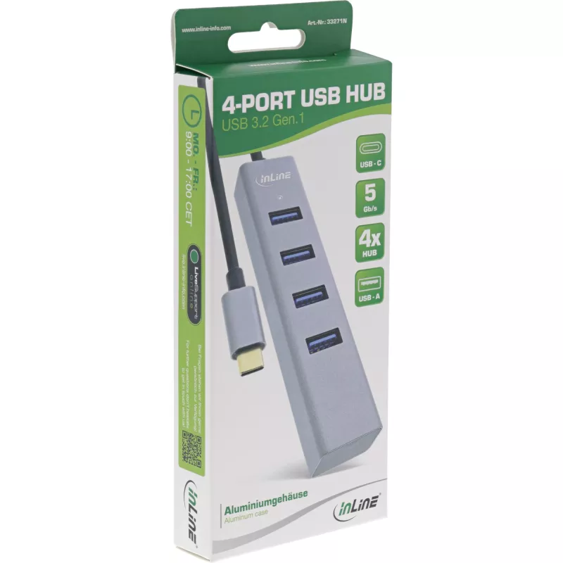 InLine USB-C 3.2 Multi Hub (4x USB-A 5Gb/s), OTG, obudowa aluminiowa