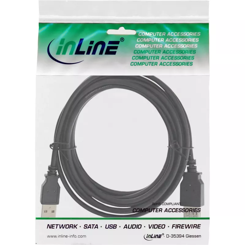 Przedłużacz USB 2.0 Typ A męski/żeński InLine 34618B 1,8 m czarny