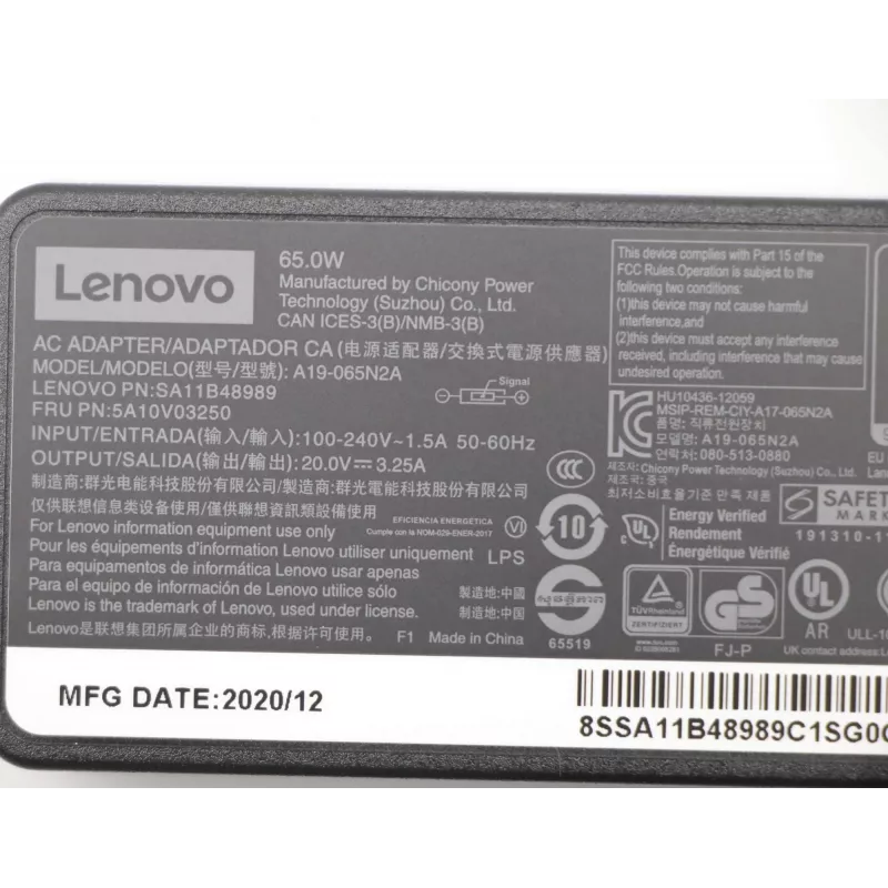 Lenovo 5A10V03250 zasilacz Do wewnątrz 65 W Czarny