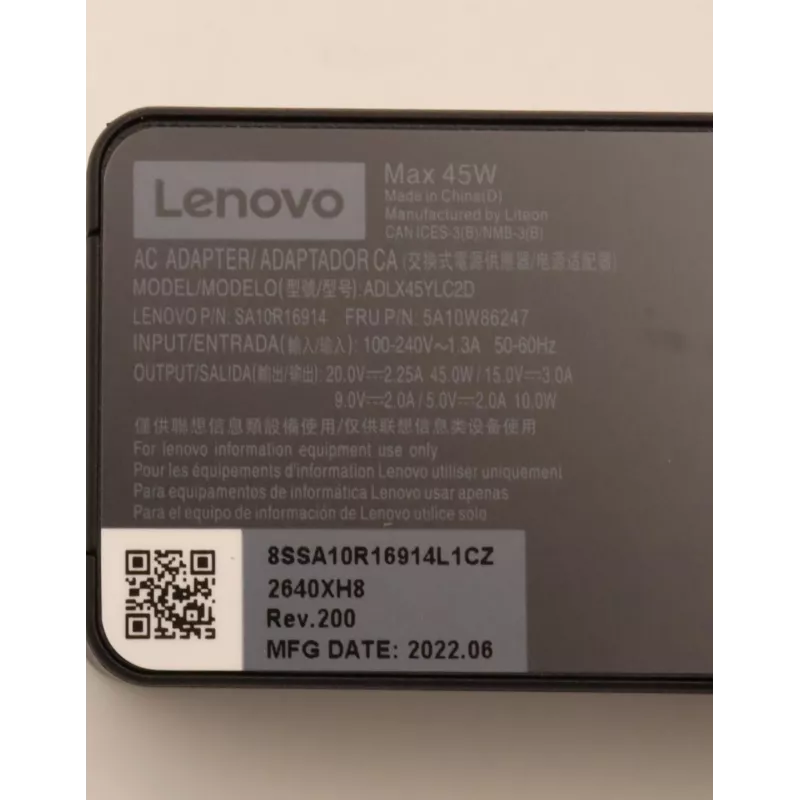 Lenovo 5A10W86247 zasilacz Wewnętrzny 45 W Czarny