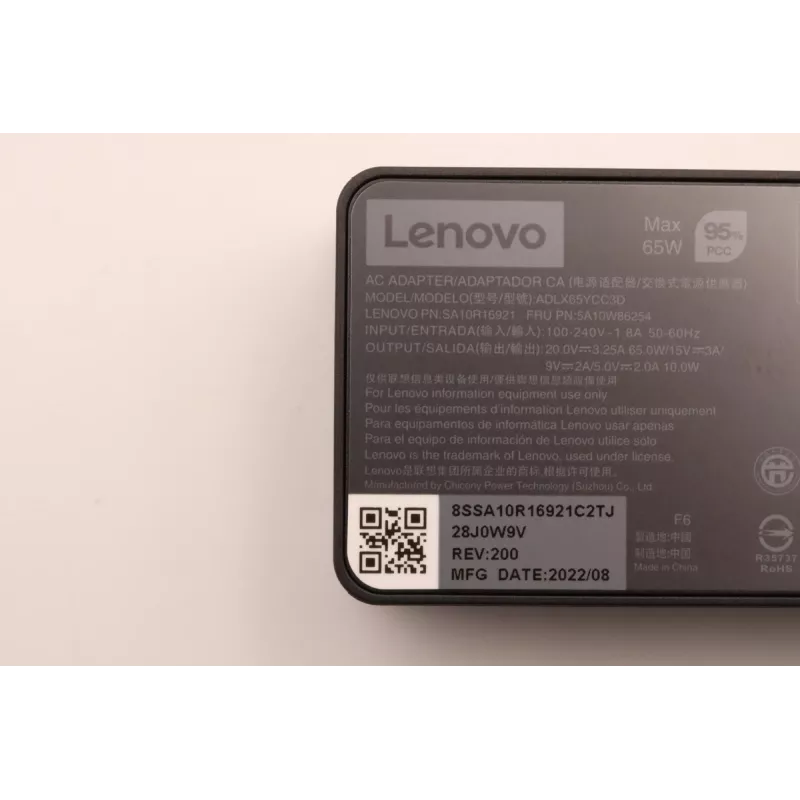 Zasilacz sieciowy 65W USB Type-C Lenovo 5A10W86254 — zasilacz USB-C 65W do laptopów i kompatybilnych urządzeń
