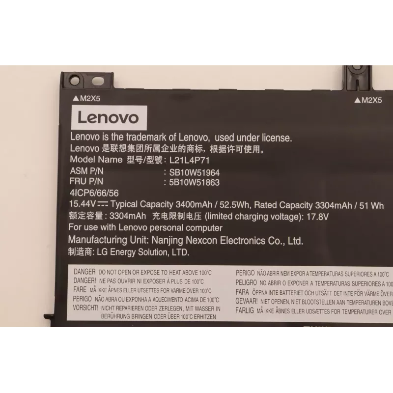 Bateria do laptopów Lenovo 5B10W51863 — litowo-jonowa 52,5 Wh / 3400 mAh, wewnętrzna, czarna