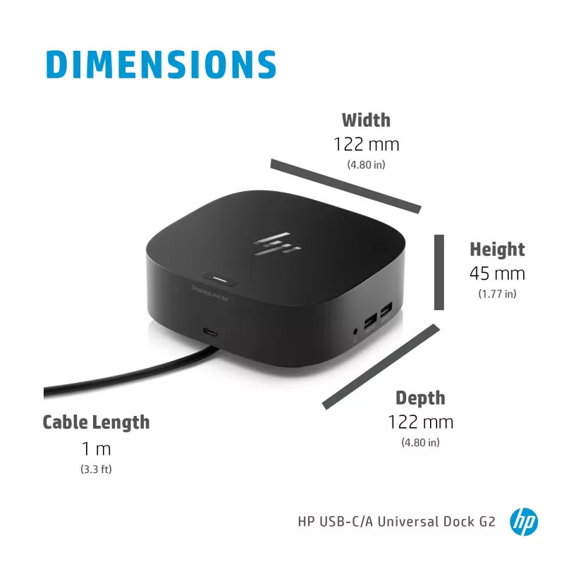 HP USB-C Dock G5, przewodowa, USB 3.2 Gen 1 (3.1 Gen 1) Type-C, czarny, USB, USB Type-C, Windows 10, Windows 7