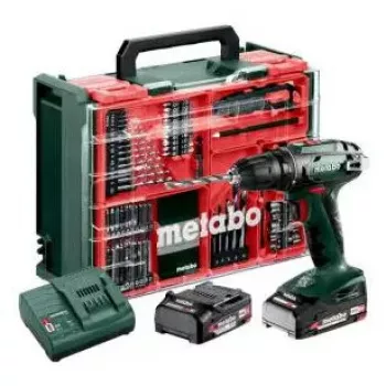 Wiertarko-wkrętarka akumulatorowa z uchwytem pistoletowym Metabo BS 18, uchwyt bezkluczykowy, 1,3 kg, 1600 obr./min, uchwyt 10 mm, 2 Ah Li-Ion (2 akumulatory)