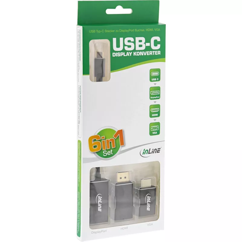 Zestaw konwerterów wyświetlacza InLine USB 6-w-1, 4K/60Hz czarny