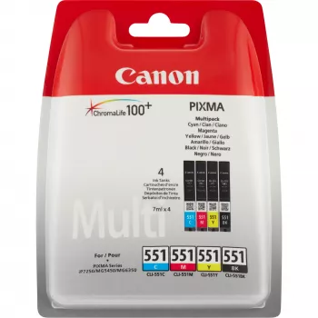 Canon CLI-551 BK/C/M/Y wkład atramentowy Multipack, Standardowa wydajność, czarny, cyjan, magenta, żółty, 4 szt., multipak