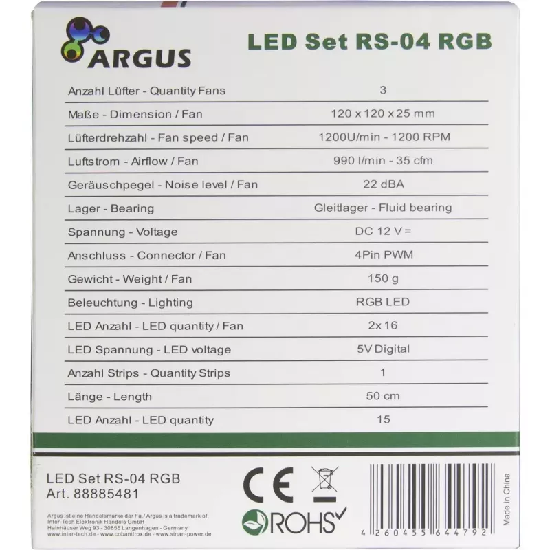 Wentylator do obudowy Inter-Tech RS-04 RGB 12 cm Czarny