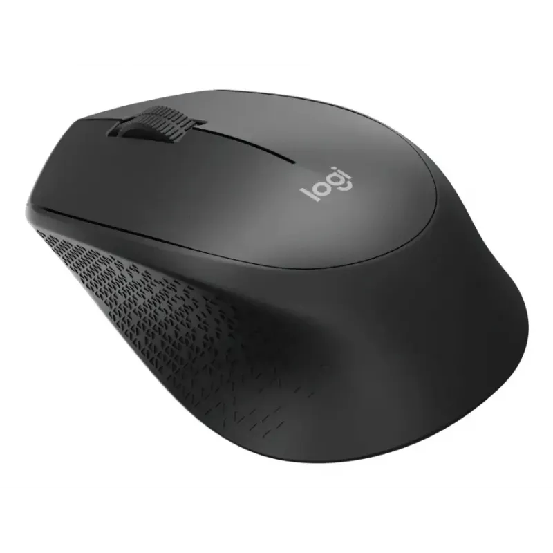Mysz Logitech M330 SILENT PLUS — bezprzewodowa RF, praworęczna, 1000 DPI, 3 przyciski, kółko przewijania, czarna, zasilana bateryjnie