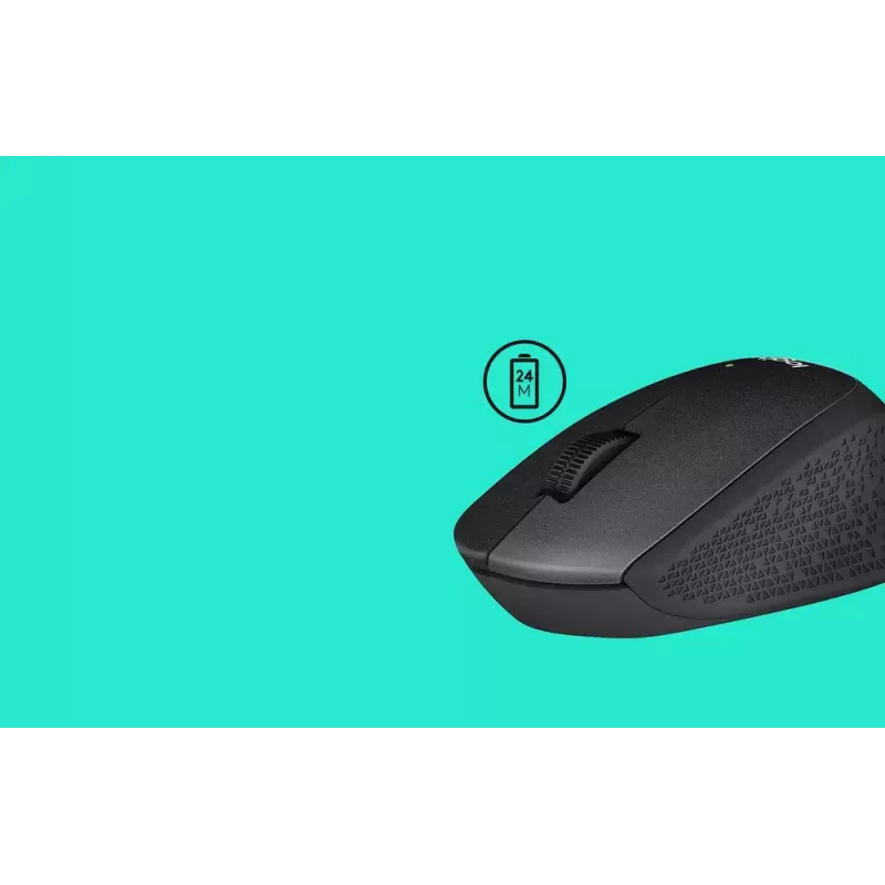 Mysz Logitech M330 SILENT PLUS — bezprzewodowa RF, praworęczna, 1000 DPI, 3 przyciski, kółko przewijania, czarna, zasilana bateryjnie
