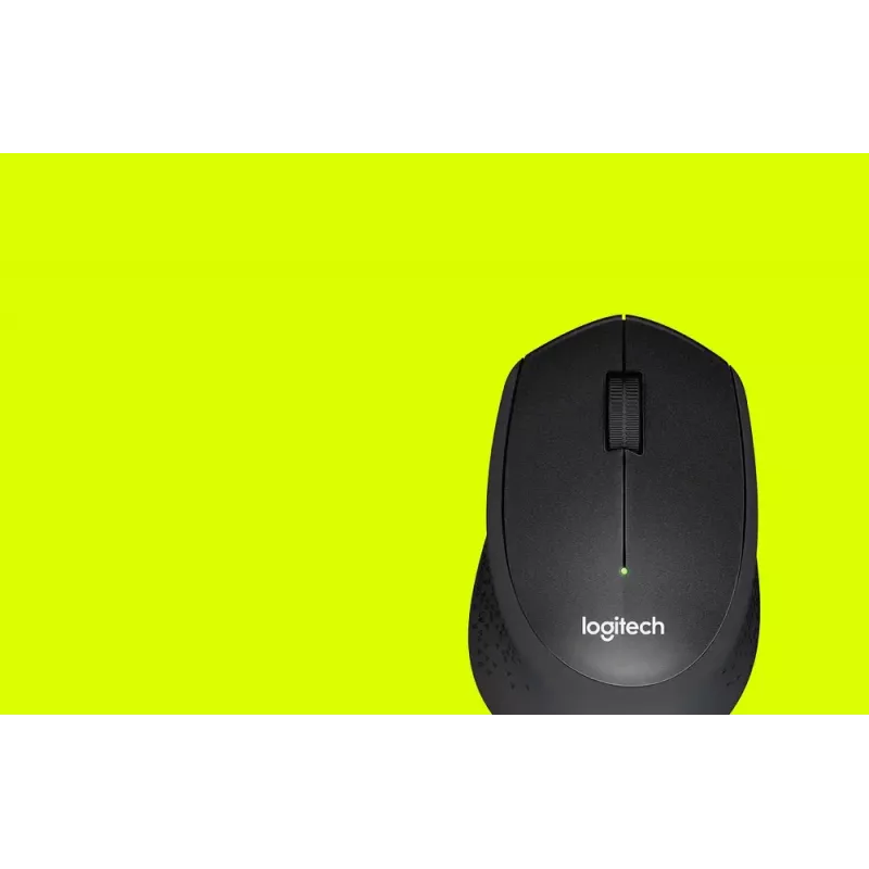 Mysz Logitech M330 SILENT PLUS — bezprzewodowa RF, praworęczna, 1000 DPI, 3 przyciski, kółko przewijania, czarna, zasilana bateryjnie