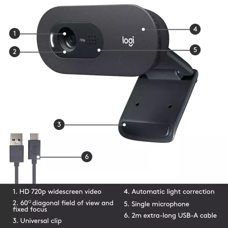 Kamera internetowa Logitech C505 HD 1280x720 USB Czarna
