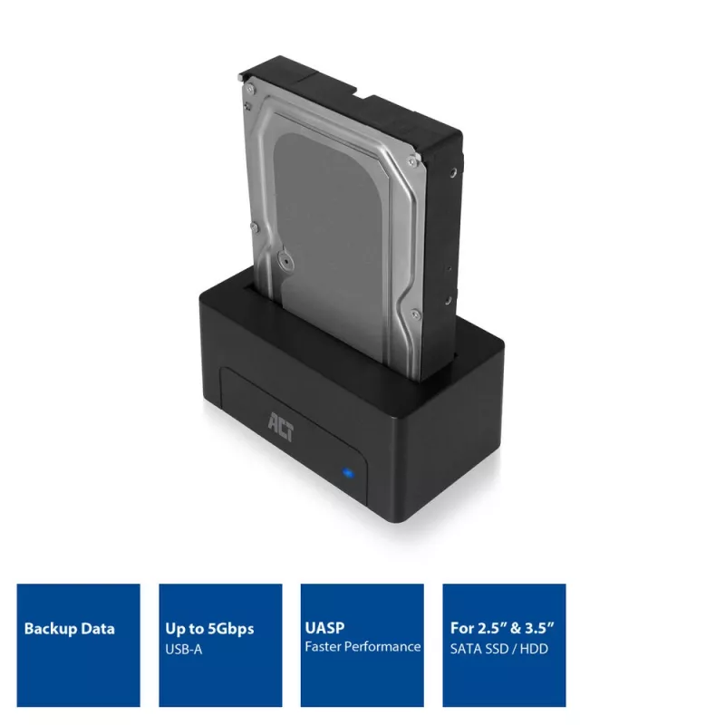 Stacja dokująca ACT 2,5 cala/3,5 cala SATA HDD/SSD USB 3.2 Gen1 Czarna