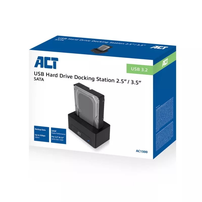 Stacja dokująca ACT 2,5 cala/3,5 cala SATA HDD/SSD USB 3.2 Gen1 Czarna