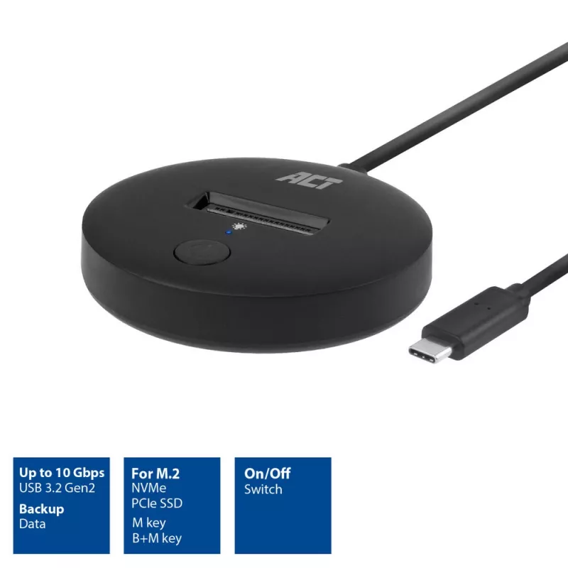 Stacja dokująca ACT M.2 NVMe/PCIe SSD USB-C 3.2 Gen2 Czarna