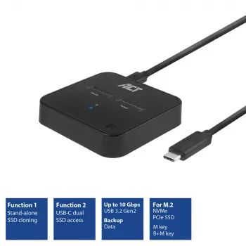 ACT M.2 NVMe/PCIe dualna stacja dokująca do klonowania SSD, USB-C 3.2 Gen2